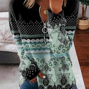 Casual Crew Neck Ethnic Sweatshirt, Hoodies & Sweatshirts, color:Black|size:3XL, Noracora