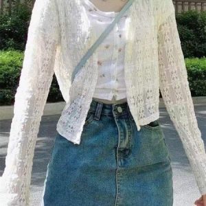 Casual Plain Lace Jacquard Long Sleeve Kimono, Kimono, color:White|size:XL, Noracora