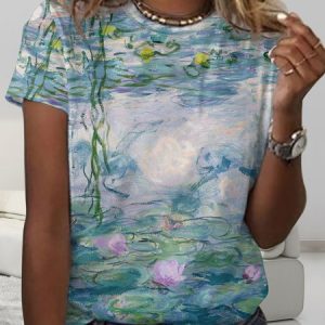 Women's Art Print Crew Neck Shirt, color:As Picture|size:4XL, Lilicloth.com