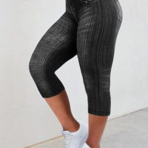 Plain Casual Tight Capris Leggings, Leggings, color:Black|size:3XL, JustFashionNow