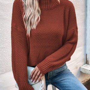 Women Wool/Knitting Plain Long Sleeve Comfy Casual Sweater, Sweaters, color:Caramel|size:5XL, Noracora