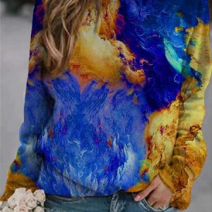 Casual Crew Neck Abstract Sweatshirt, Hoodies & Sweatshirts, color:Blue|size:5XL, Noracora