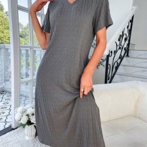 Vintage Embossed Regular Sleeve Ethnic Lounge Dress, Loungewear & Sleepwear, color:As Picture|size:XL, JustFashionNow