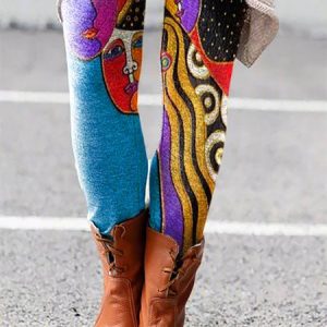 Tight Abstract Cotton-Blend Leggings, Leggings, color:Multicolor|size:XXL, Noracora