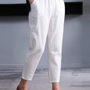 JFN Solid Pocketed Causal Capris Pants, Pants, color:White|size:XXL, JustFashionNow