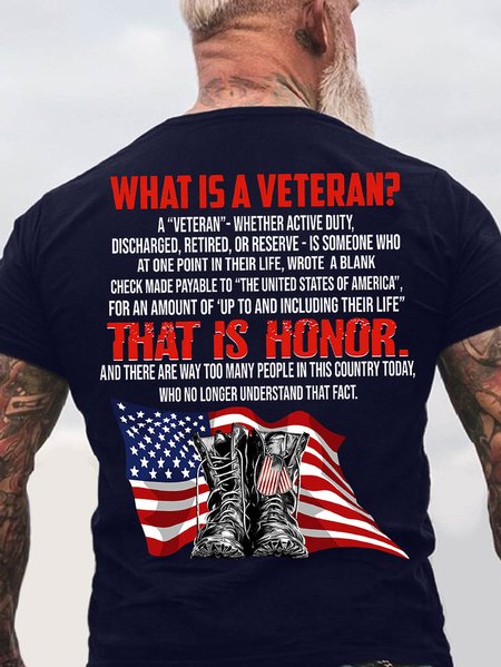 Men's What Is A Veteran That Is Honor Funny Graphic Printing Cotton Casual America Flag T-Shirt, T-shirts, Lilicloth.com