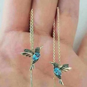 Bejeweled Bird Earrings, color:Blue|size:One-size, Lilicloth.com