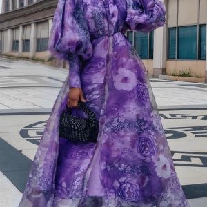 Elegant Regular Fit Crew Neck Dress, Maxi Dresses, color:Purple|size:XXL, Stylewe