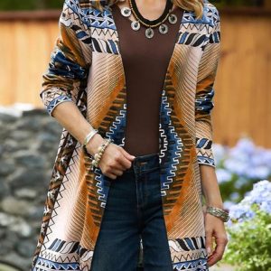 Wrap Long Sleeve Ethnic Buckle Regular Loose Kimono For Women 2023, Cardigans, color:Khaki|size:5XL, Noracora