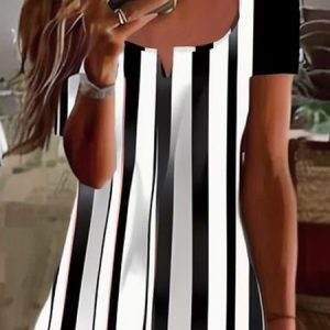 Jersey Loose Striped Casual Shirt, Shirts & Blouses, color:Black-white|size:XXL, JustFashionNow