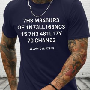 Men's Funny The Measure Of Intelligence Graphic Printing Loose Cotton Casual Text Letters T-Shirt, color:Purplish blue|size:3XL, Lilicloth.com