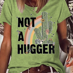 Women’s Casual Regular Fit Letter Pattern Crew Neck T-Shirt, color:Green|size:3XL, Lilicloth.com