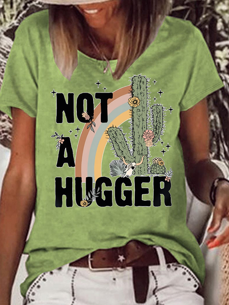 Women’s Casual Regular Fit Letter Pattern Crew Neck T-Shirt, color:Green|size:3XL, Lilicloth.com