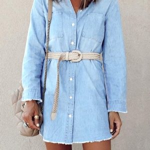 Casual Urban Loose Shirt Fit Denim Dress Women's Skirt, Denim Dresses, color:Light Blue|size:XXL, JustFashionNow