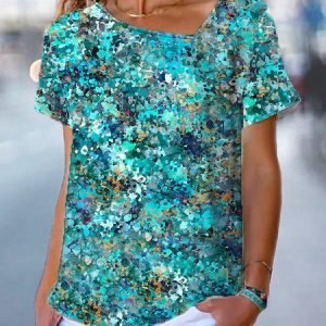 Asymmetrical Loose Casual Gradient Pattern T-Shirt, T-Shirts, color:Green|size:XXL, JustFashionNow