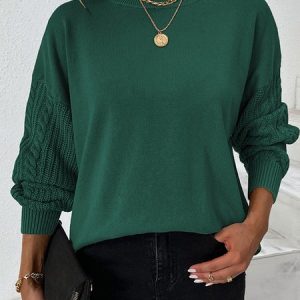 Women Yarn/Wool Yarn Plain Long Sleeve Comfy Casual Sweater, Sweaters, color:Green|size:XL, Noracora