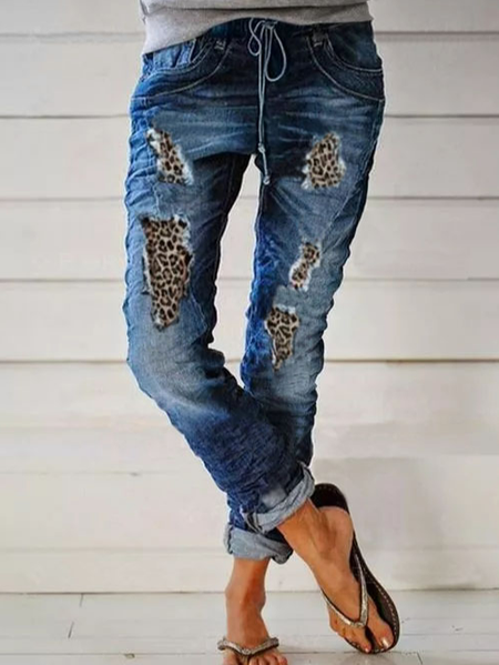 Casual Straight Mid Waist Denim Jeans, Pants, color:Blue|size:3XL, JustFashionNow