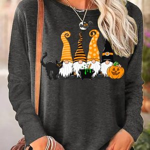 Women's Halloween black cat Fit Top, color:Gray|size:3XL, Lilicloth.com