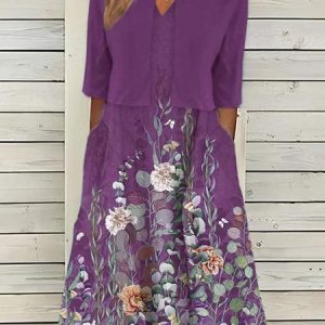 Floral Elegant Two-Piece Set, Floral Dresses, color:Purple|size:XXL, JustFashionNow