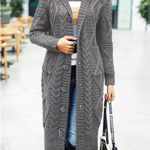Autumn And Winter Solid Color Cardigan Loose Sweater Coat, Sweaters, color:Gray|size:XXL, JustFashionNow