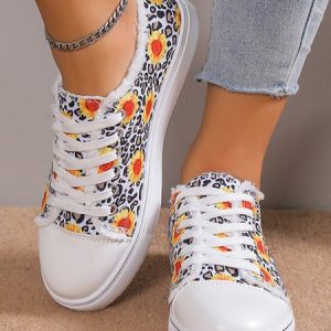 Sunflower Leopard Print Casual Raw Hem Canvas Shoes, Sneakers, color:As Picture|size:43, JustFashionNow