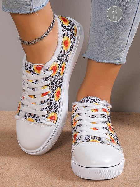 Sunflower Leopard Print Casual Raw Hem Canvas Shoes, Sneakers, color:As Picture|size:43, JustFashionNow