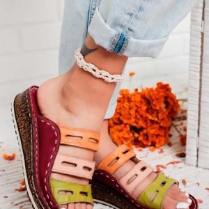 JFN  Women Casual Summer Color Comfy Low Heel Wedge Sandals, Sandals, color:Red|size:US 11, JustFashionNow