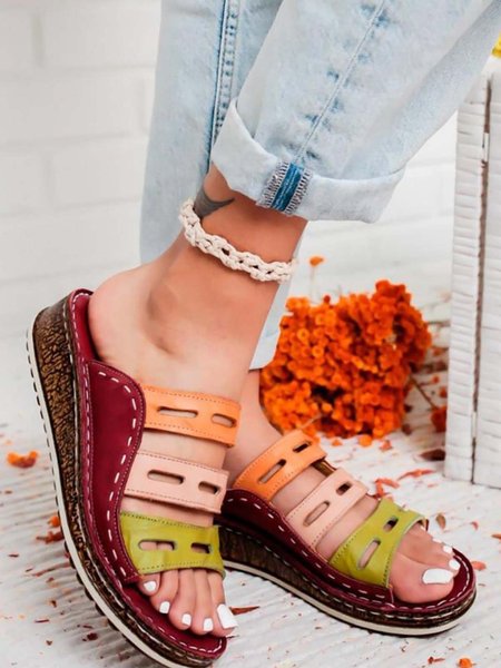 JFN Women Casual Summer Color Comfy Low Heel Wedge Sandals, Sandals, color:Red|size:US 11, JustFashionNow