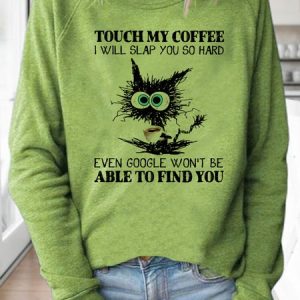 JFN Crew Neck Funny Coffee Black Cat Casual Sweatshirt, Sweatshirts & Hoodies, color:Green|size:XXL, JustFashionNow
