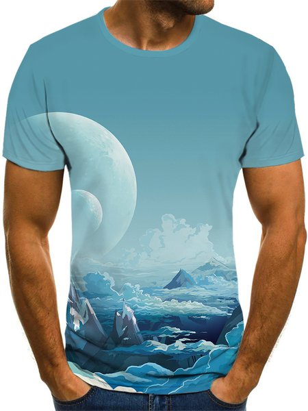 Men's Casual Ocean Round Neck High Elastic Short Sleeve T-Shirt Street, T-Shirts, color:As Picture|size:3XL, JustFashionNow