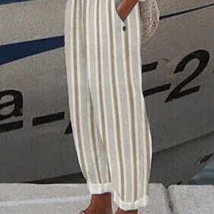 Casual Striped Pants, Pants, color:Khaki|size:XXL, JustFashionNow