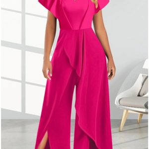 Short Sleeve Loose Long Party Party Plain Natural For Women, Jumpsuits&Rompers, color:Deep Pink|size:3XL, Noracora