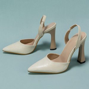 Green Fish Scale Embossed Chunky Heel Slingback Pumps, Heels, color:Beige|size:42, Stylewe