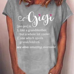 Women's Gigi Crew Neck Loose Casual Letters T-Shirt, T-shirts, Lilicloth.com