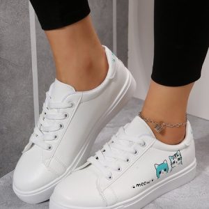 White Cat Letters Graphics Casual Sneakers, Sneakers, color:Blue|size:42, JustFashionNow