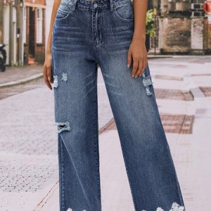 Loose Floral Denim Casual Jeans, Jeans, color:Blue|size:XXL, JustFashionNow