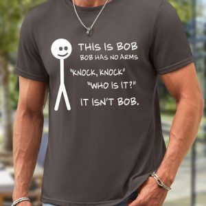 Men's Bob Has Not Arms Funny Waterproof Oilproof And Stainproof Fabric Casual T-Shirt, color:Deep Gray|size:3XL, Lilicloth.com