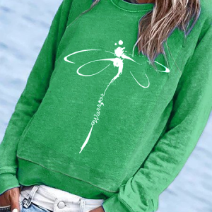 Long Sleeve Dragonfly Printed Sweatshirt, Sweatshirts & Hoodies, color:Green|size:XXL, JustFashionNow