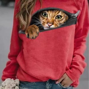 Women's Funny 3D Cat Printed Crew Neck Casual Sweatshirt, color:Pink|size:3XL, Lilicloth.com
