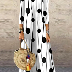 Geometric Printed Casual Dress, Dresses, color:White|size:XXL, JustFashionNow