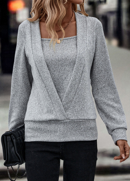 Loose Square Neck Casual Sweatshirt, Sweatshirts & Hoodies, color:Gray|size:XXL, JustFashionNow
