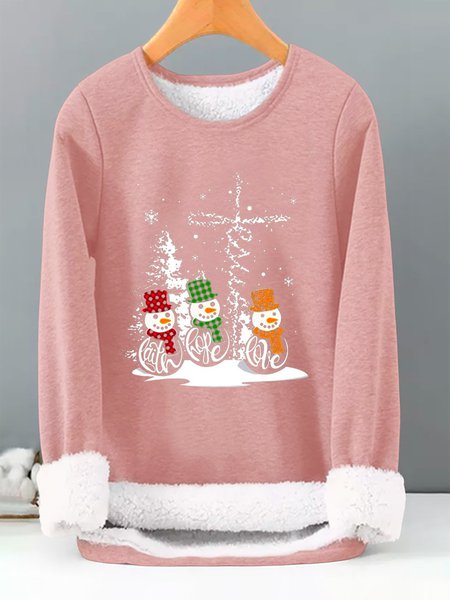 Women Loose Christmas Snowman Casual Crew Neck Thicken Sweatshirt, Sweatshirts & Hoodies, color:Pink|size:XXL, JustFashionNow