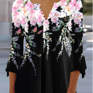 Buckle Flare Sleeve Casual Shirt, Shirts & Blouses, color:Black|size:XXL, JustFashionNow