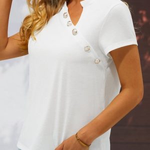 Asymmetrical Collar Buttoned Casual T-Shirt, T-Shirts, color:Green|size:XXL, JustFashionNow