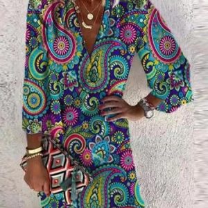 V Neck Ethnic Ethnic Dress, Dresses, color:Green|size:3XL, JustFashionNow