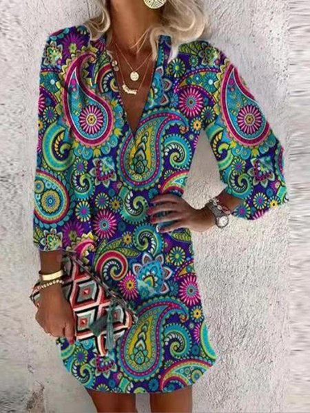 V Neck Ethnic Ethnic Dress, Dresses, color:Green|size:3XL, JustFashionNow