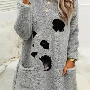 Animal Fluff/Granular Fleece Fabric Casual Loose Dress, Dresses, color:Gray|size:XXL, JustFashionNow