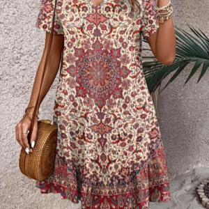 Ethnic Knitted Casual Loose Dress, Boho Dresses, color:Red|size:XXL, JustFashionNow