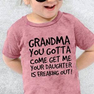 Kids Cute Letter Grandma You Gotta Come Get Me Casual T-shirt, color:Pink|size:10-11Years, Lilicloth.com
