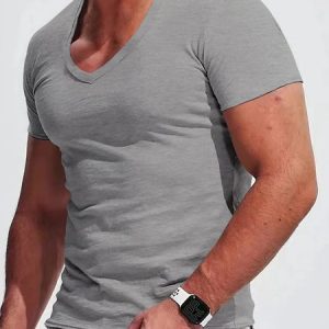 Casual Regular Sleeve Plain Tight Short Sleeve T-Shirt, T-Shirts, color:Light Gray|size:3XL, JustFashionNow